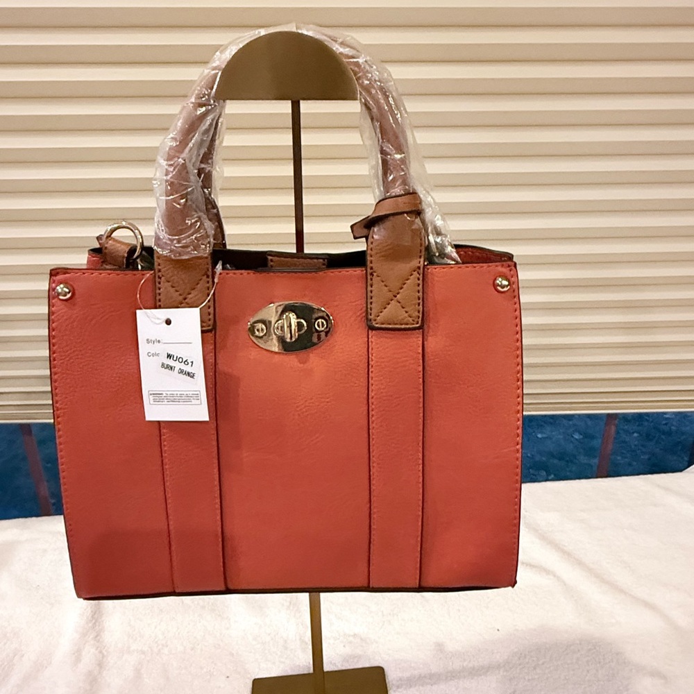 Elegant vegan Leather Orange Handbag